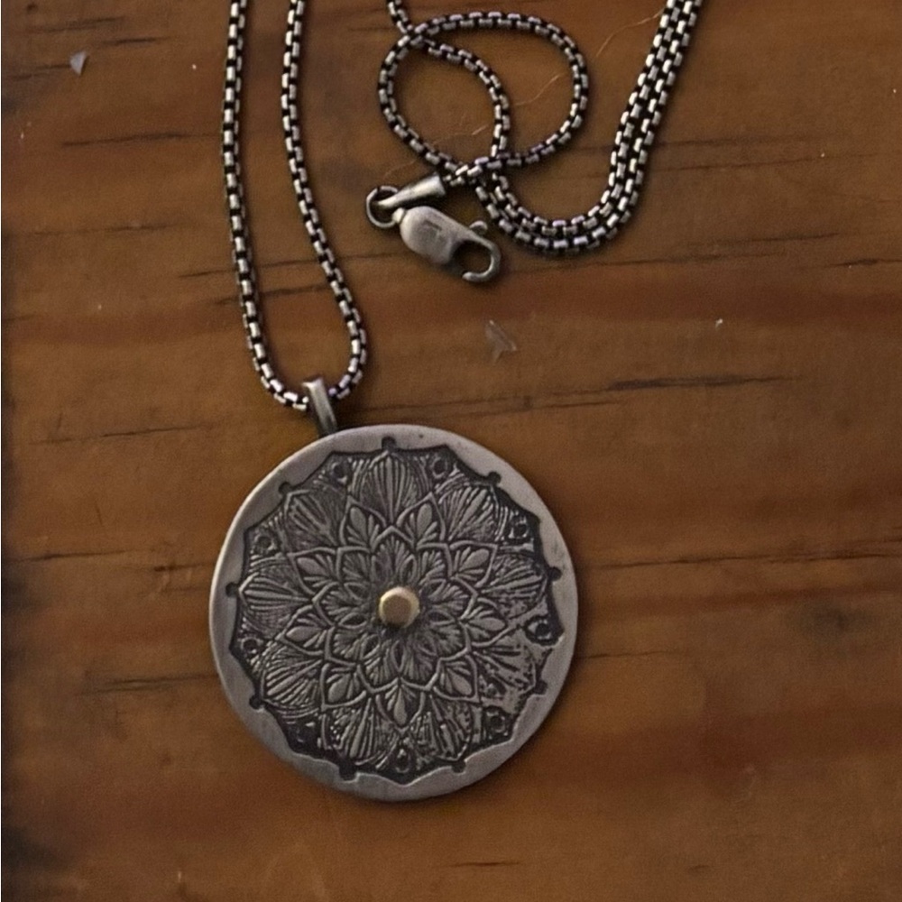 Sterling silver and 14kt gold Mandela necklace artisan made. Rarely work. 18”